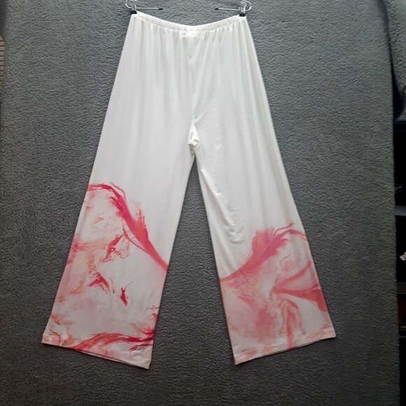 Cloth & Portrait Womens Wide Leg Palazzo Pants white Pink swirl size Small - Picture 2 of 7